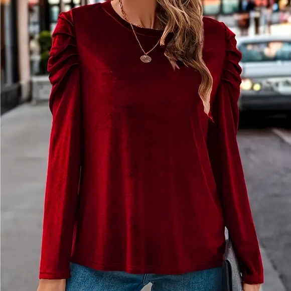 ❄️Puff sleeve crew Neck top velvet Feel - Picture 4 of 4